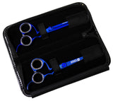 Macs Blue Titanium Ergonomic Professional Barber Razors Edge Hair Cutting Scissors 6." And Texturizing/Thinning Shears 6" Hair Cutting Styling Set With Free Black Leather Case -14038