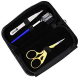 Macs Professional Dellux Eye Brow Complete Kit Include One Eye Brow Scissors, One Combo Eyebrow Tweezers and One Comb Made of High Grade Stainless Steel Comes with Black Leather Pouch-100867