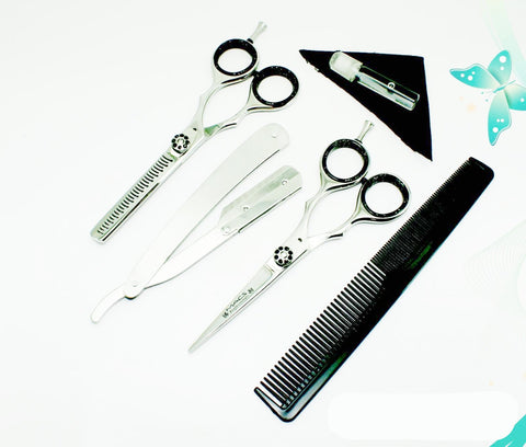 Macs Professional Barber Scissor Razors Edge Hair Cutting Scissors Set Contain 5 Pcs, Barber Shears /Scissors With 5.5" Texturizing /Thinning Shears Set Made Of Japanese High Grade Stainless Steel With Black Leather Case-15033