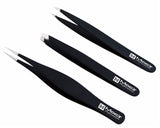 Macs BLACK 3 PCS TWEEZERS SET:- for Eyebrow Plucking, Ingrown Hair - Best for Eyebrow Hair, Facial Hair Removal - Stainless Steel Precision Sharp Tweezers for Splinters and Glass- Hair Removal Steel Pointy Ends Meet Perfectly