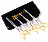 Macs Barber Scissor Hair Cutting Scissors Set Contain 4 Pcs Scissors With Half Gold Plated 5.5" + 6.5" +7.5" With 6.25" Texturizing /Thinning Shears Set Made Of High Grade Stainles Steel with Free Black Leather Case-15001