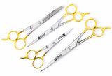 Macs Barber Scissor Hair Cutting Scissors Set Contain 4 Pcs Scissors With Half Gold Plated 5.5" + 6.5" +7.5" With 6.25" Texturizing /Thinning Shears Set Made Of High Grade Stainles Steel with Free Black Leather Case-15001