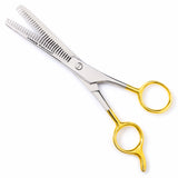 Macs Barber Scissor Hair Cutting Scissors Set Contain 4 Pcs Scissors With Half Gold Plated 5.5" + 6.5" +7.5" With 6.25" Texturizing /Thinning Shears Set Made Of High Grade Stainles Steel with Free Black Leather Case-15001