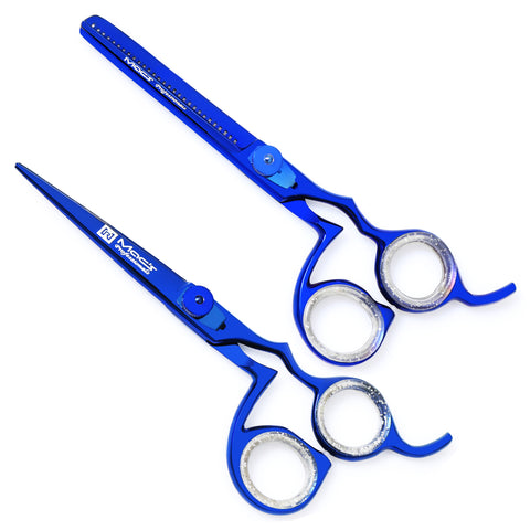 Macs Blue Titanium Ergonomic Professional Barber Razors Edge Hair Cutting Scissors 6." And Texturizing/Thinning Shears 6" Hair Cutting Styling Set With Free Black Leather Case -14038