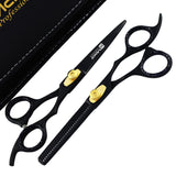 Macs Professional Black & Gold Plated Beauty full Double Tone Combination Razors Edge Barber Hair Cutting Scissor /Shear Set Made Of 440 Japanese Stainless Steel 5.5" -15043