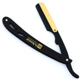 BLACK & GOLD COMBINATION Stainless Steel Barber Straight Edge Razor with Hi-Chromium Derby 100 Count Blades - Made of Platinum Stainless Steel - With Easy Blades Replacement Mechanism - Macs-045B1