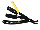 BLACK & GOLD COMBINATION Stainless Steel Barber Straight Edge Razor with Hi-Chromium Derby 100 Count Blades - Made of Platinum Stainless Steel - With Easy Blades Replacement Mechanism - Macs-045B1